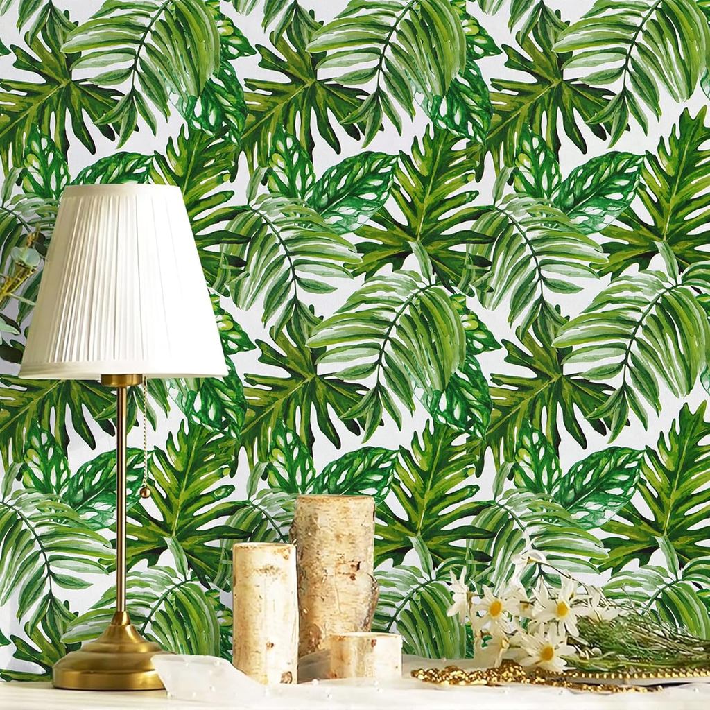 Tropical Peel and Stick Wallpaper Jungle Contact Paper 17.7inch x 118.1inch Palm Leaf Contact Paper Peel and Stick Green