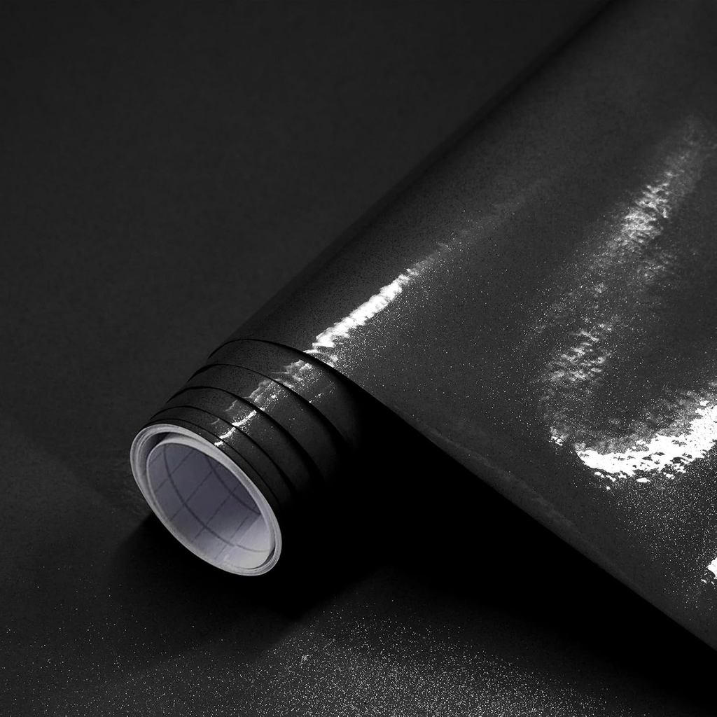 Papel de Contato Preto Wudnaye Brilhante, Impermeável, Autoadesivo para Cozinha, 15.7inchx118.1inch, Papel de Parede Pre