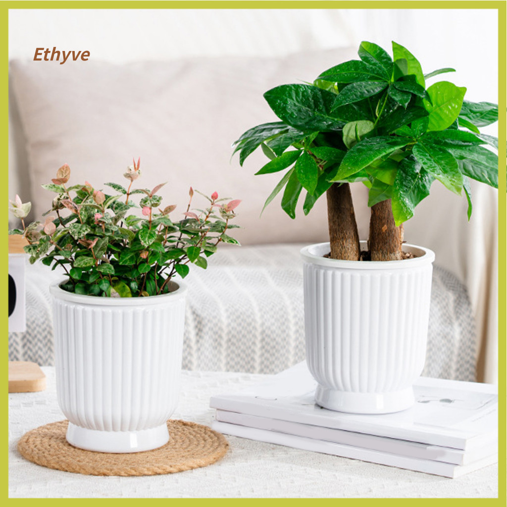 Double Layer Flower Pot Self Watering Plant with Reservoir and Wick Ropes – Modern Plastic Indoor Planter for Home Off