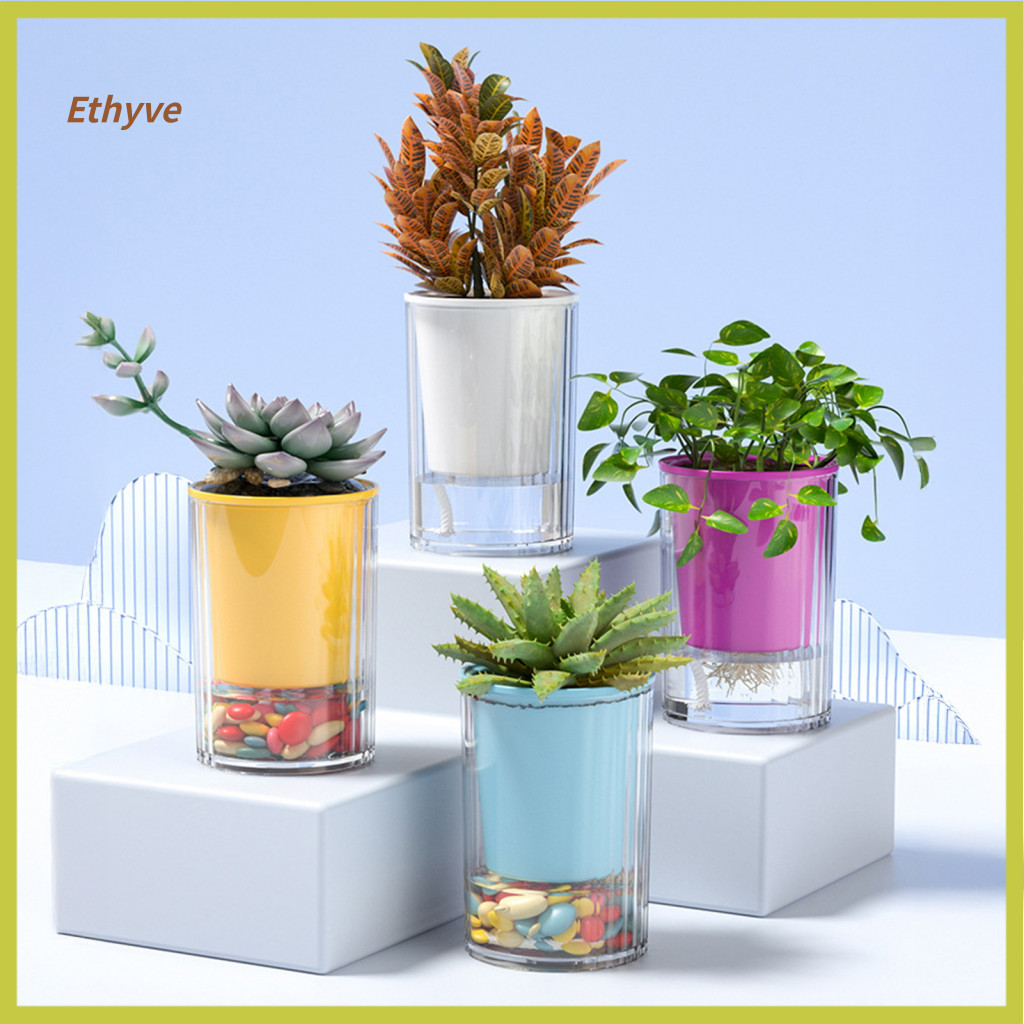 Self-watering Flowerpot Lazy Self Watering Plant Pot with Drainage Hole Indoor Outdoor Hydroponic Flower Planter Visible