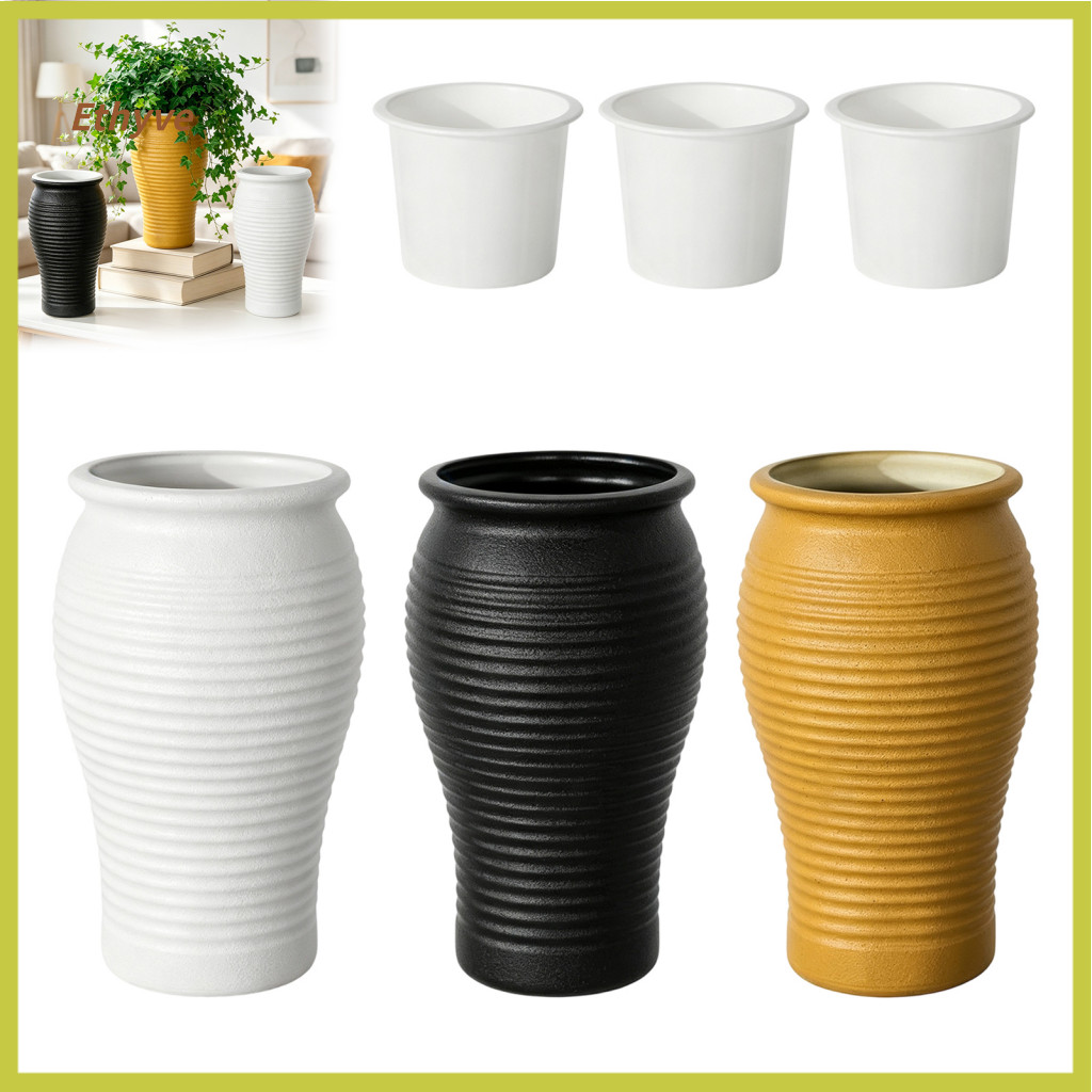 Room Planter Self Watering Pot Plant for Indoor Outdoor Modern Ribbed Flower with Removable and Wicking Rope – Easy Ca