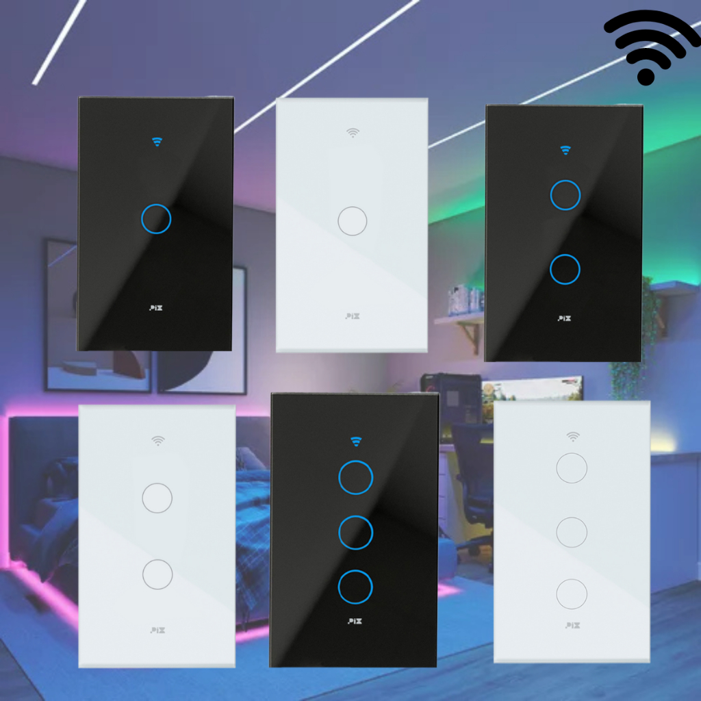 Interruptor Inteligente 1 2 3 Botão Wifi Smart Automação Touch Branco ou Preto App Controle  Alexa Google Home