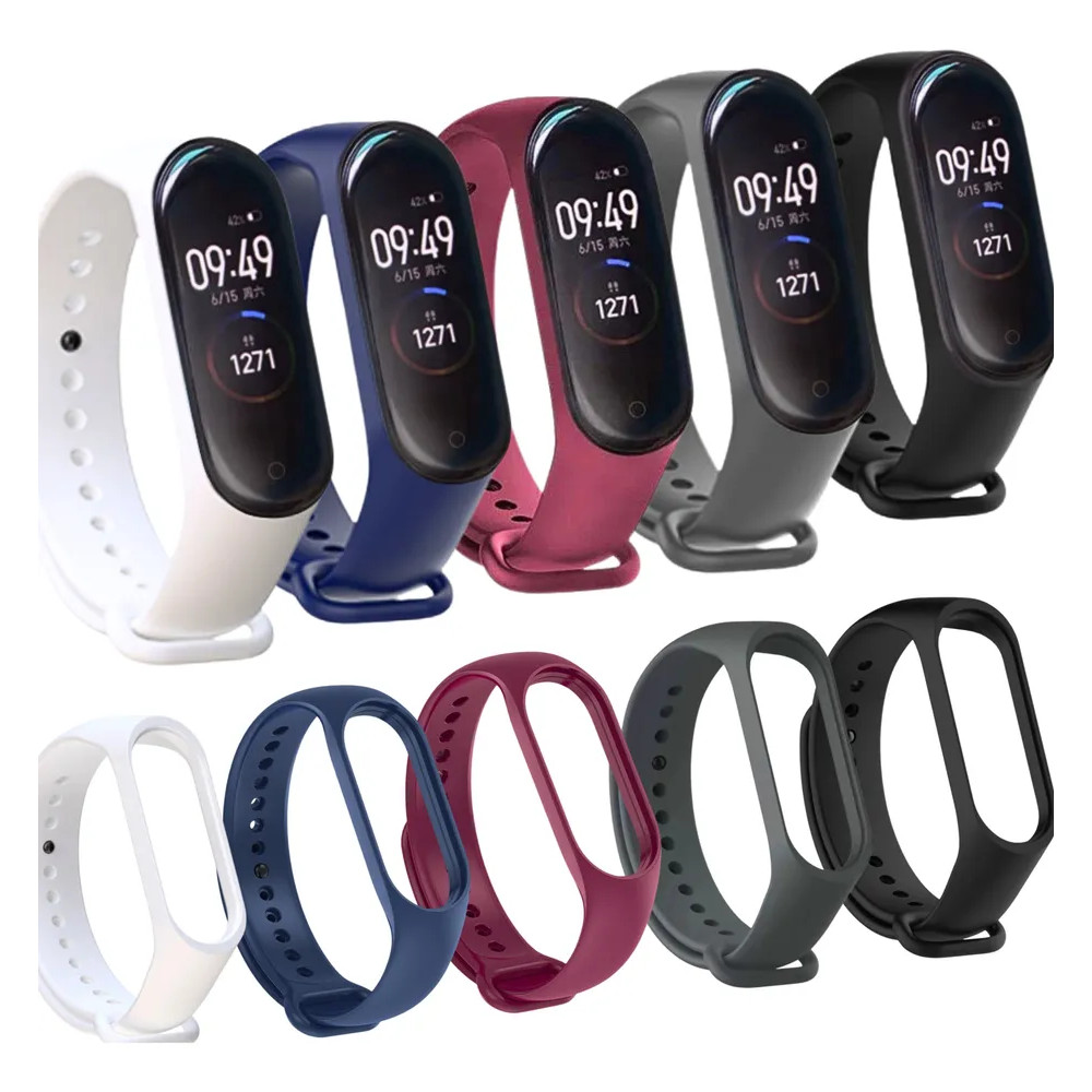 2x Kit 5 Pulseiras P/ Smartband Preto/Branco/Azul/Cinza/Vinh