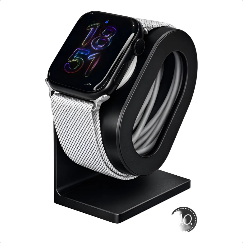 Suporte Para Carregar Smartwatch Base Estável Cabo Oculto Branco E Preto Relogios Clean Premium Escritorio