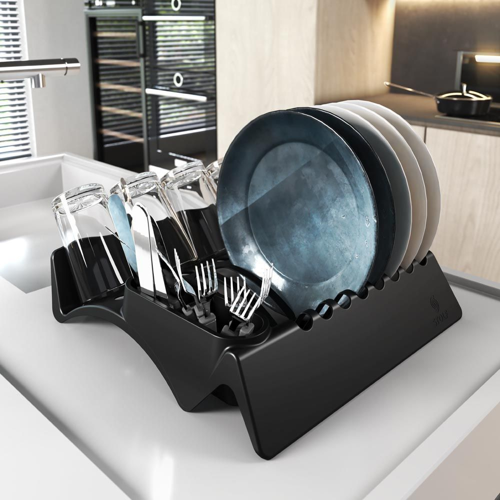 Escorredor Secador De Prato Copo Talher Plástico Smart Preto / Branco