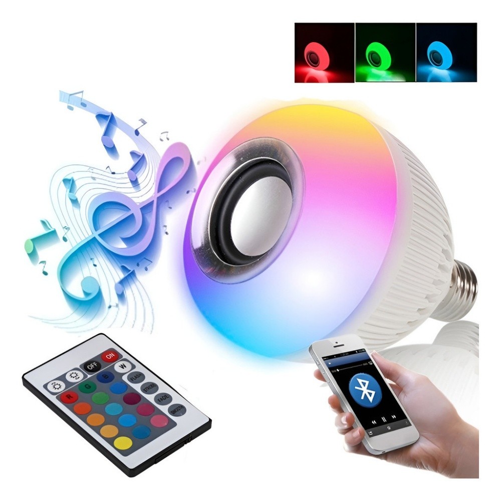 Lâmpada Musical Sem Fio Bluetooth Rgb 12w Multicores