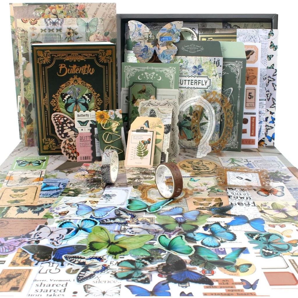 Diuhofart Scrapbook Kits for Adults Women, Aesthetic Stationery Scrap Booking Supples Kit with A6 Grid Notebook for Junk