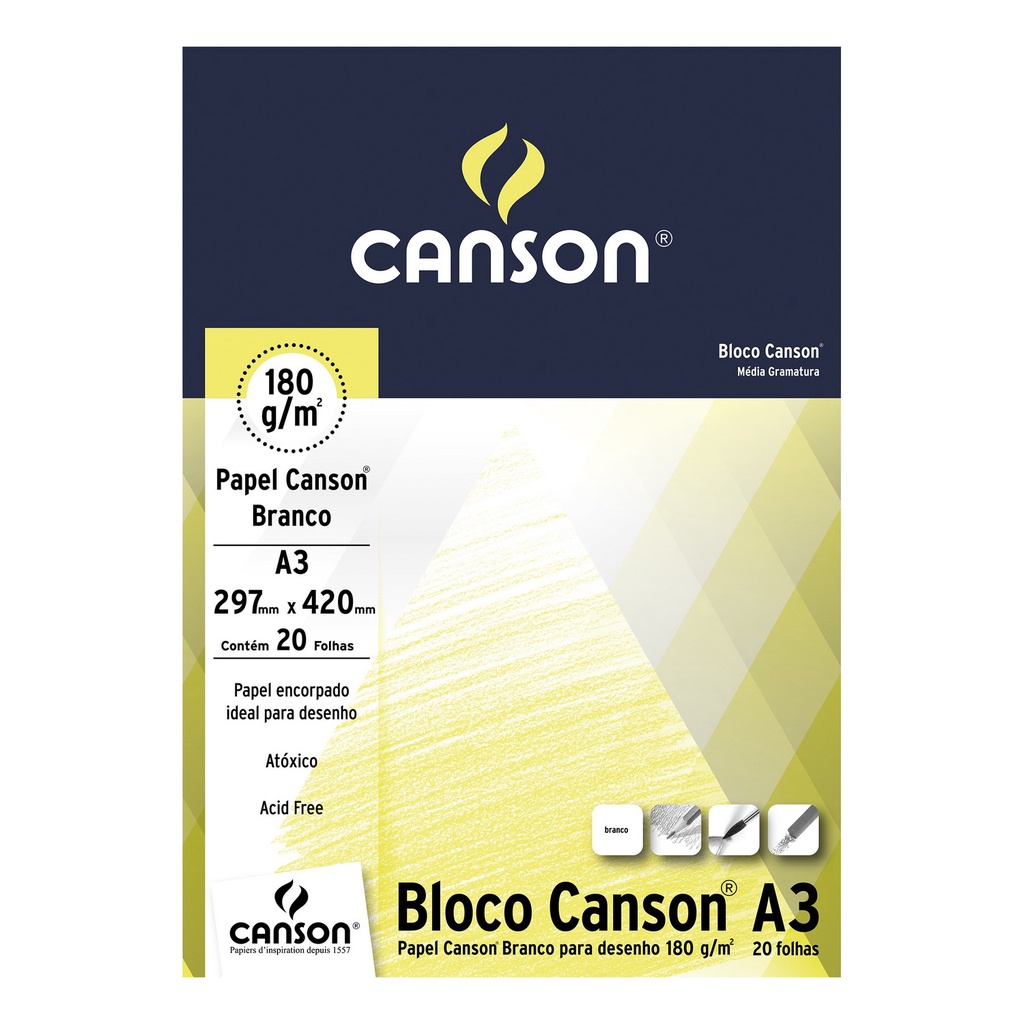 Bloco Canson Estudante A3 180g/m2 Branco 
