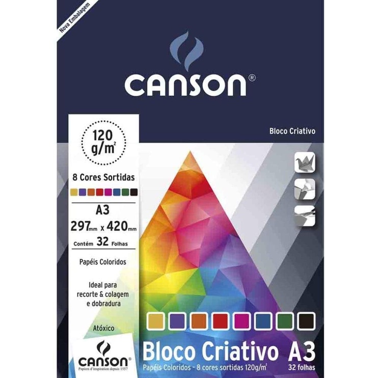 BLOCO ESTUDANTE CRIATIVO A3 120G C/32 FOLHAS – CANSON | 8 CORES