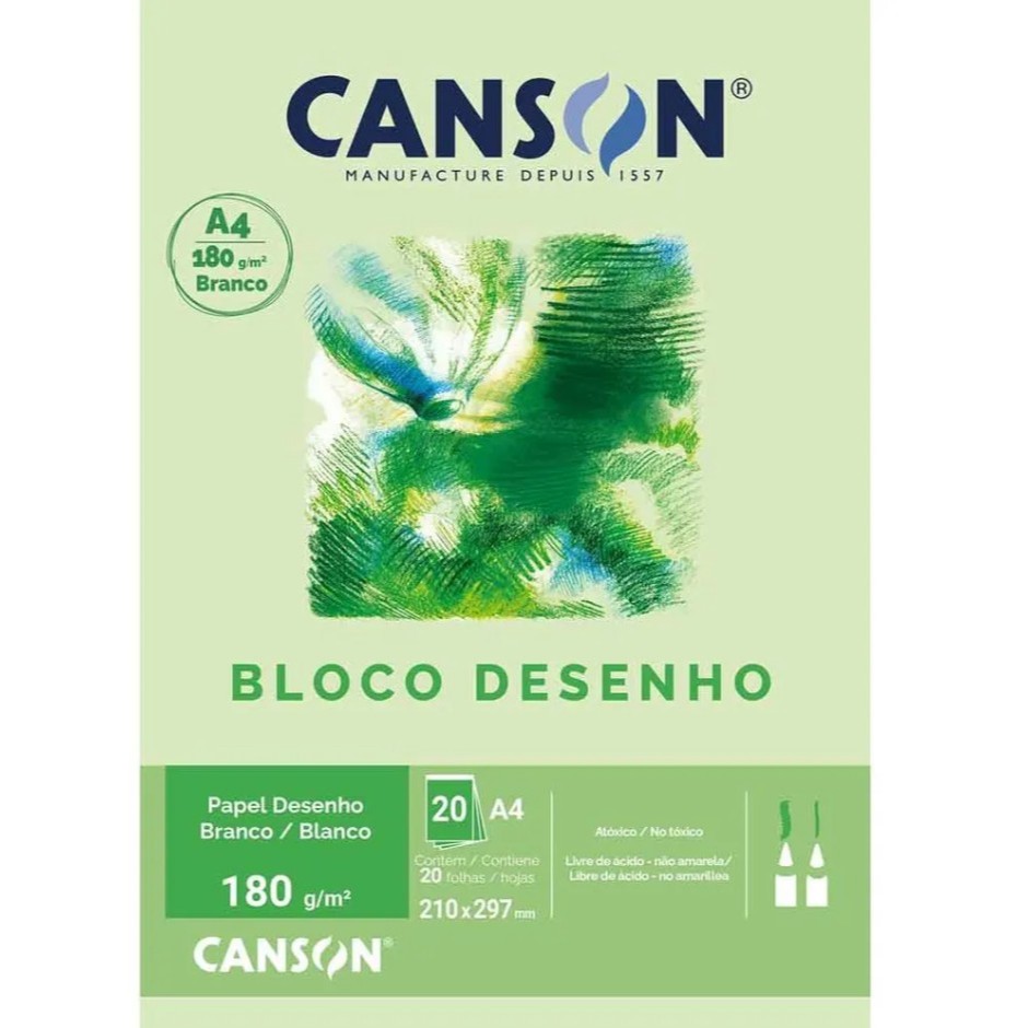 Bloco Papel Desenho Branco Estudante 20folhas A4 180g