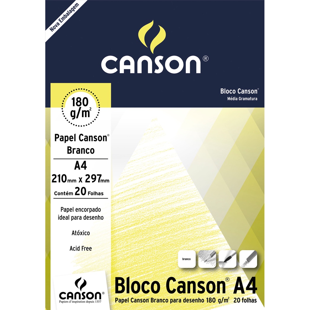 Bloco Papel Desenho Branco Estudante 20folhas A4 180g