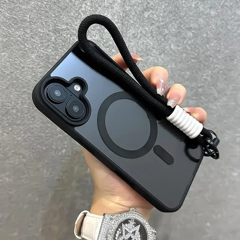 Capa De Telefone Transparente Magnética Compatível Com IPhone 11 16 15 14 13 12 Pro Max X XR XS 8 7 Plus SE Cordão Rígid