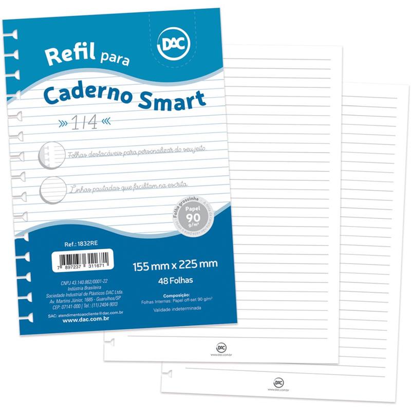 Refil caderno smart DAC branco pautado 17,7x24cm 48fls 90g