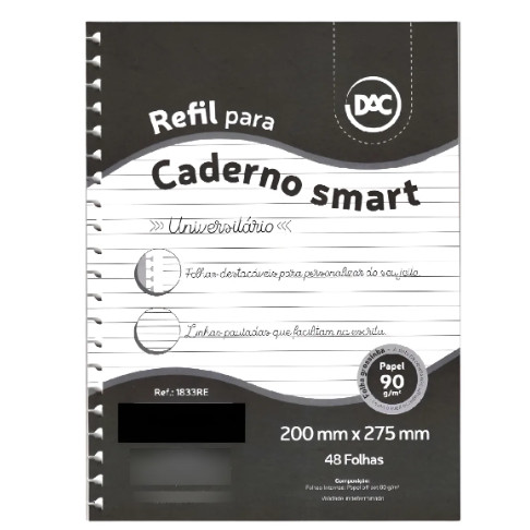 Refil Para Caderno Smart Pautado Branco Universitário 48 Folhas - Dac