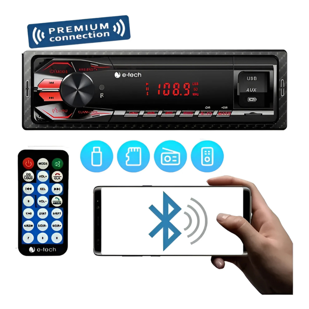 MP3 E-Tech Imports Premium Connection com USB Bluetooth e Leitor De Cartão SD