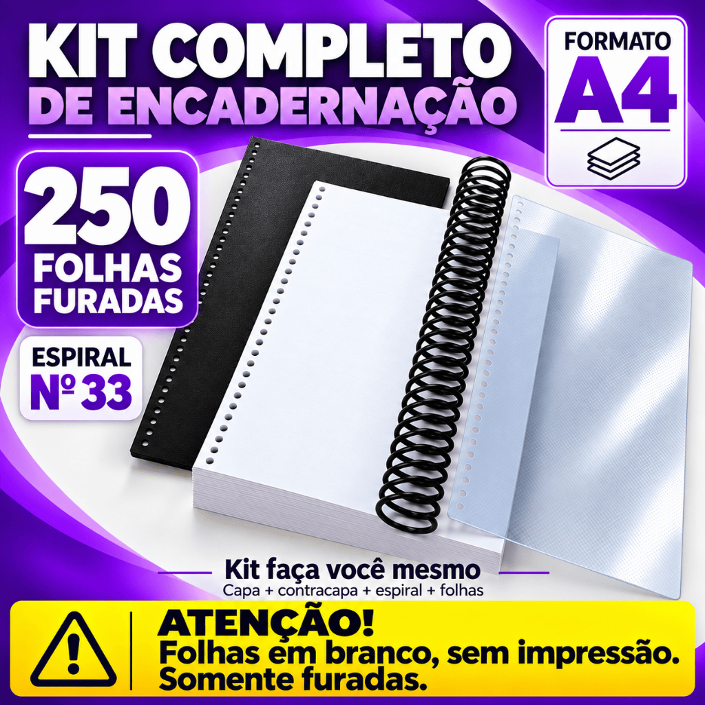 Kit Encadernação Faça Você Mesmo Capa ContraCapa Espiral e Folhas Sulfite A4 furadas SEM IMPRESSÃO