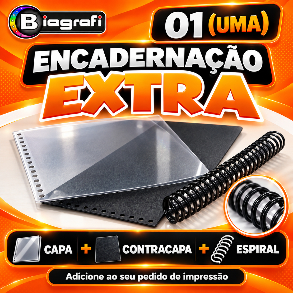 1 Uma Encadernação Extra com Capa Contra Capa e Espiral Sem Impressão Sem Folha