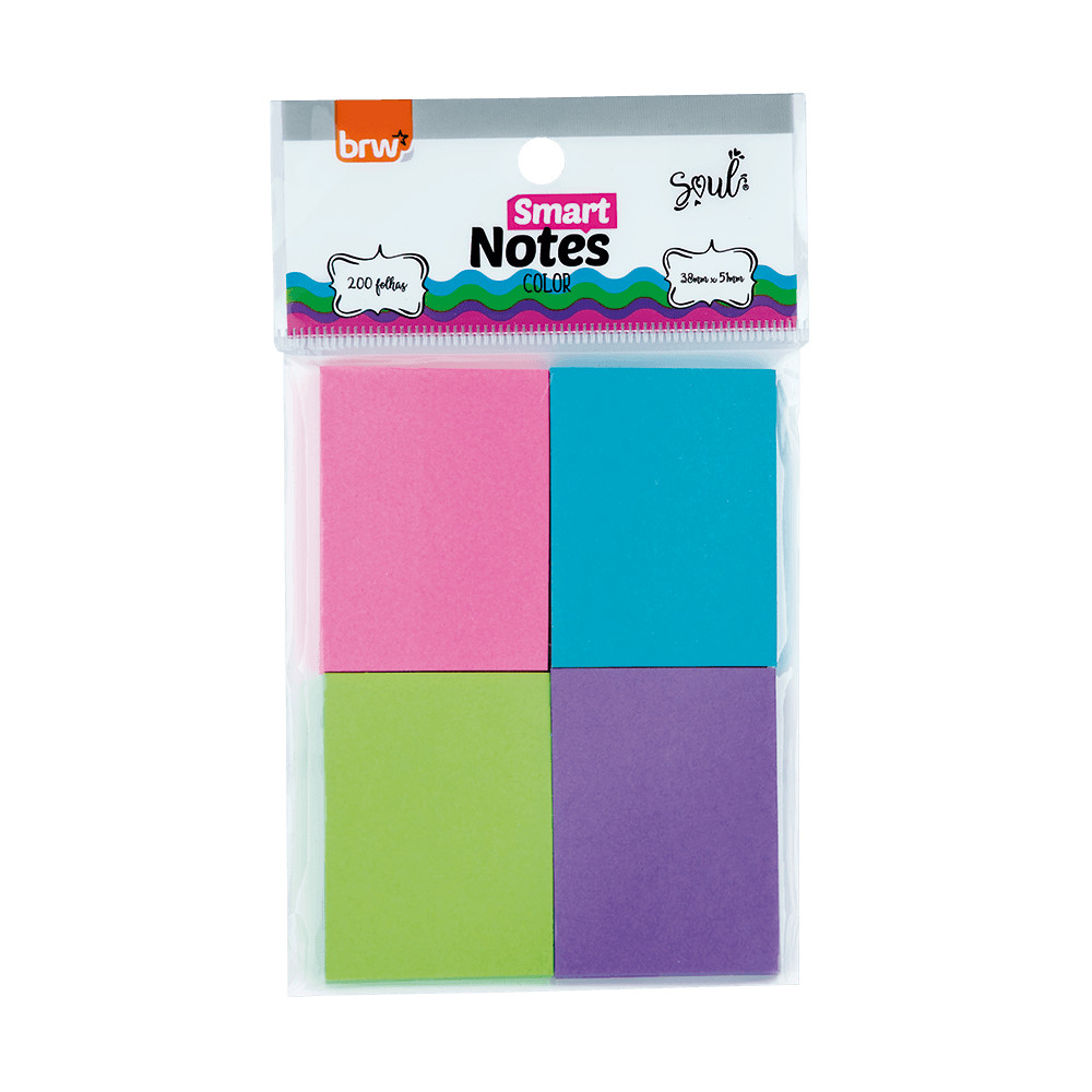 Bloco Smart Notes 38x51mm Color c/ 4 Blocos c/ 50 Fls cada, Brw