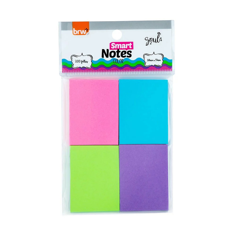 BLOCO ADESIVO SMART NOTES COLOR 38X51MM 4 CORES - BRW
