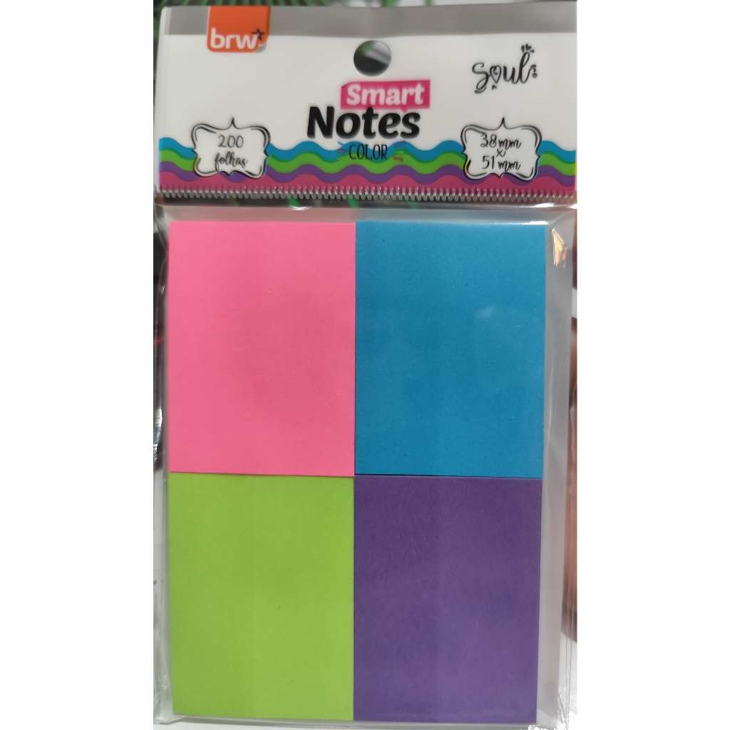 Bloco de notas Smart Notes Color Adesivas - 38 X 51mm - 200 fls - BRW