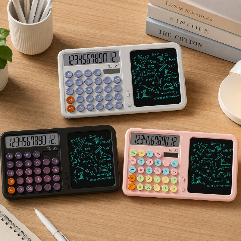 Calculadora LCD Digital 12 Dígitos c/ Lousa e Caneta para Escrita - Compacta Silenciosa Escola