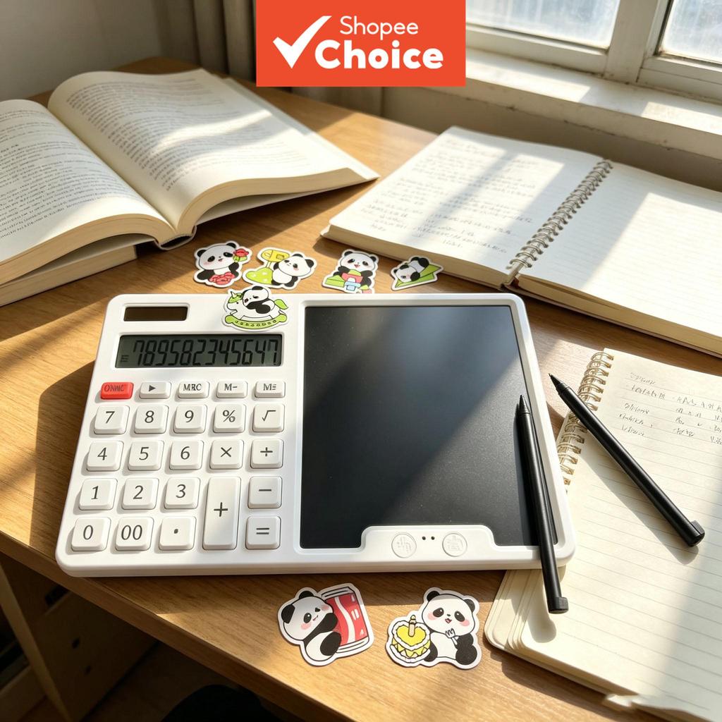 Combo de Escritório Solar: Calculadora e Tablet Digital de Escrita, painel de escrita reutilizável com caneta, adesivos