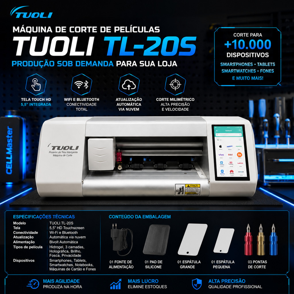 Máquina Cortar Película TUOLI TL-20S Bivolt com Tela Touch