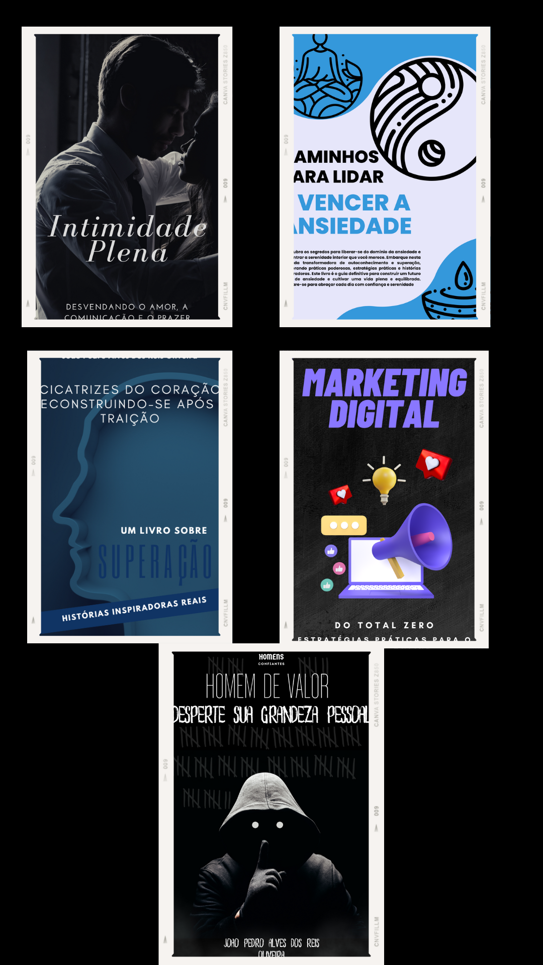 5 por 1. HOMEM DE VALOR , INTIMIDADE PLENA, CAMINHOS PARA LIDAR E VENCER A ANSIEDADE, COMO SUPERAR A TRAIÇÃO , MARKETING DO TOTAL ZERO