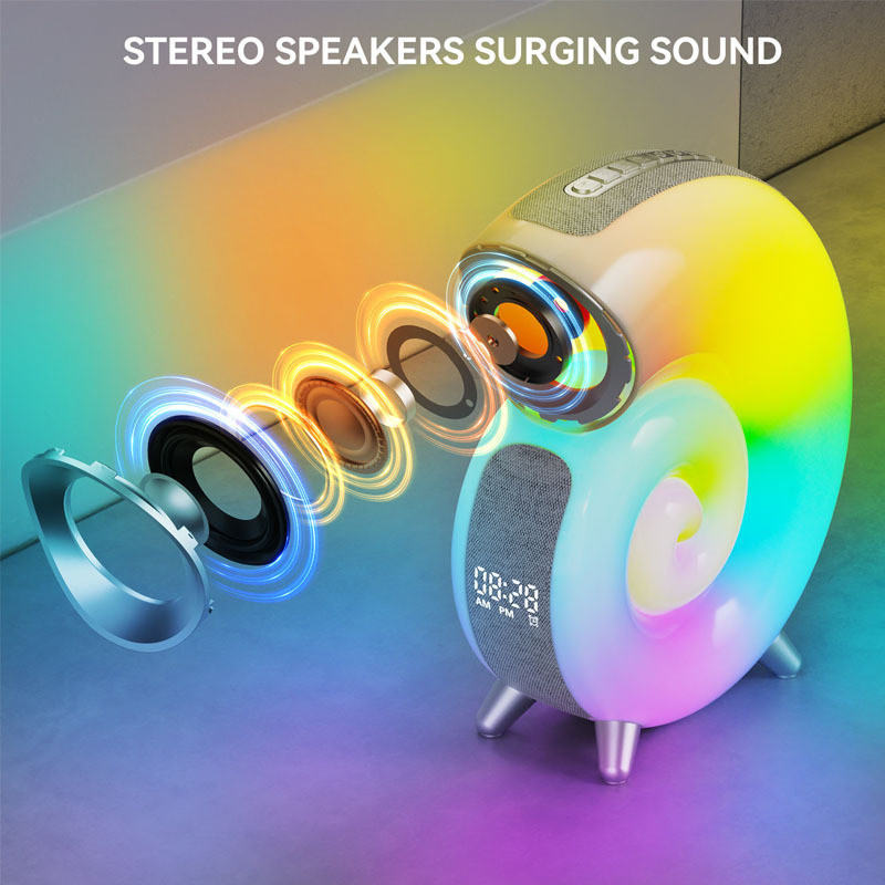 Magnífico Tweeter Conch Bluetooth, semelhante ao Light Wizard, mantendo a paleta de cores RGB.