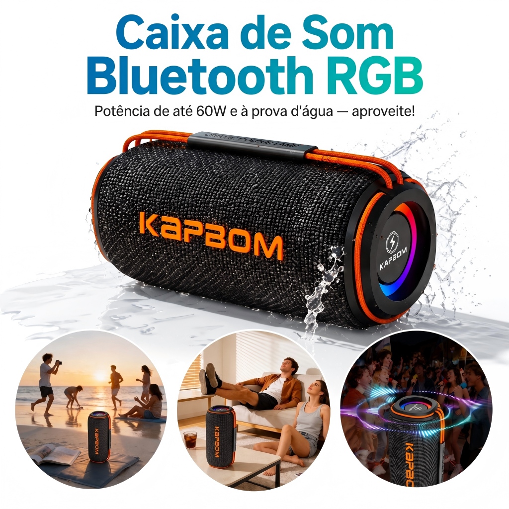 Bluetooth speaker 60w RGB light suporta vários modos de reprodução, como USB/TF/AUX/FM/TWS