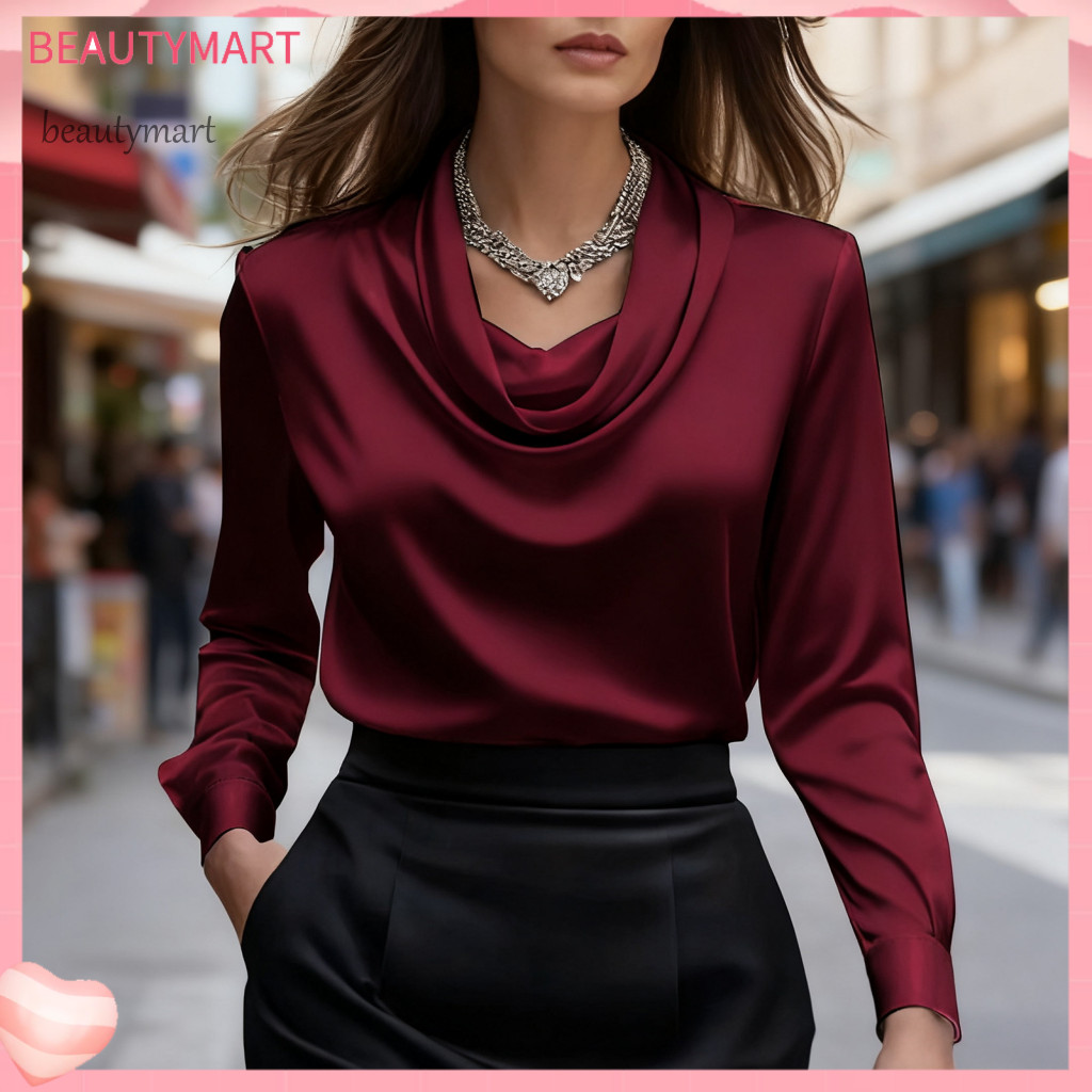Simple Style Shirt Women Workwear Blouse Women’s Long Sleeve Swing Collar Loose Fit Solid Color Versatile Office Top f