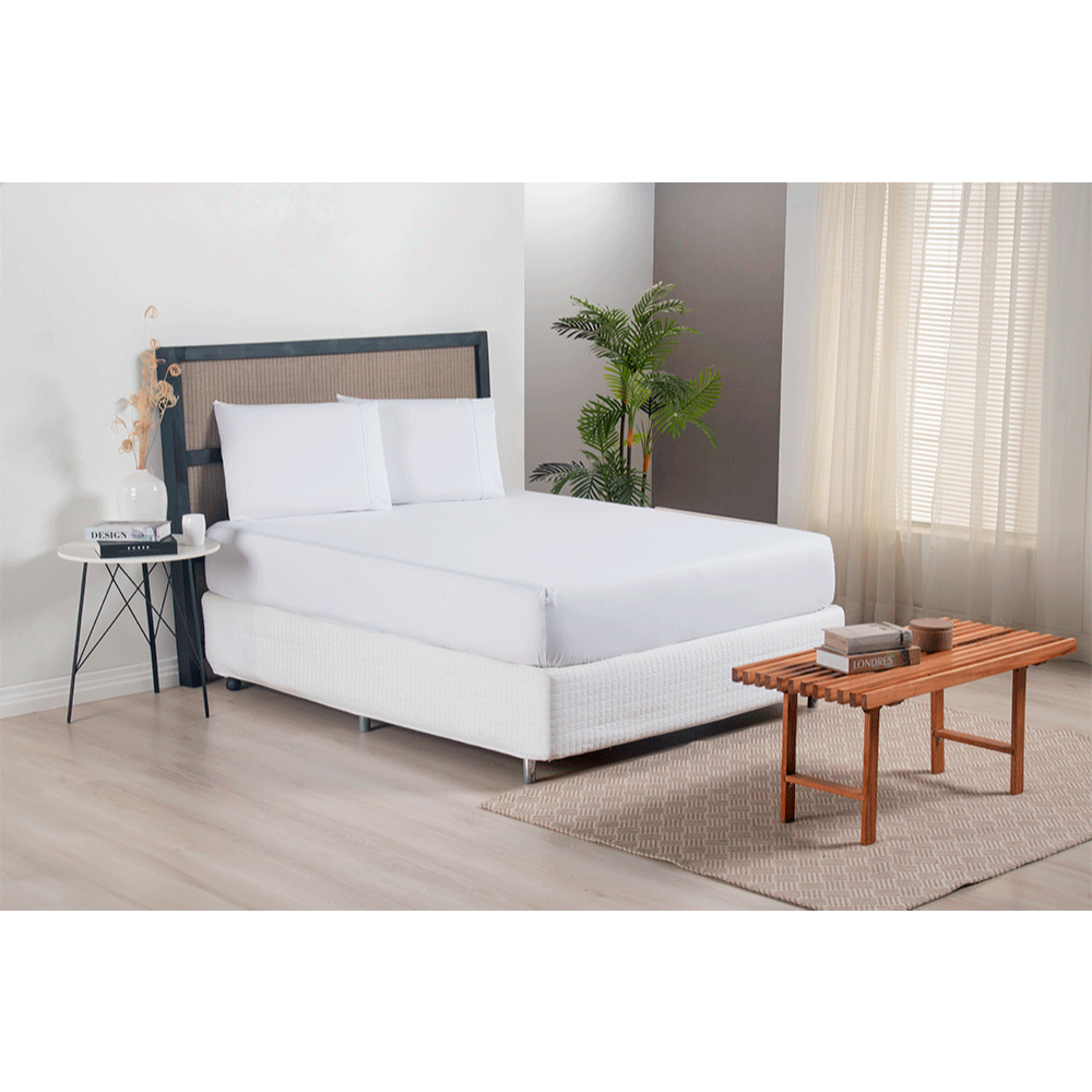 Jogo de Lençol Versatile Ponto Palito Simples 3 Peças Casal 100% Poliéster Micropercal 300 Fios Branco