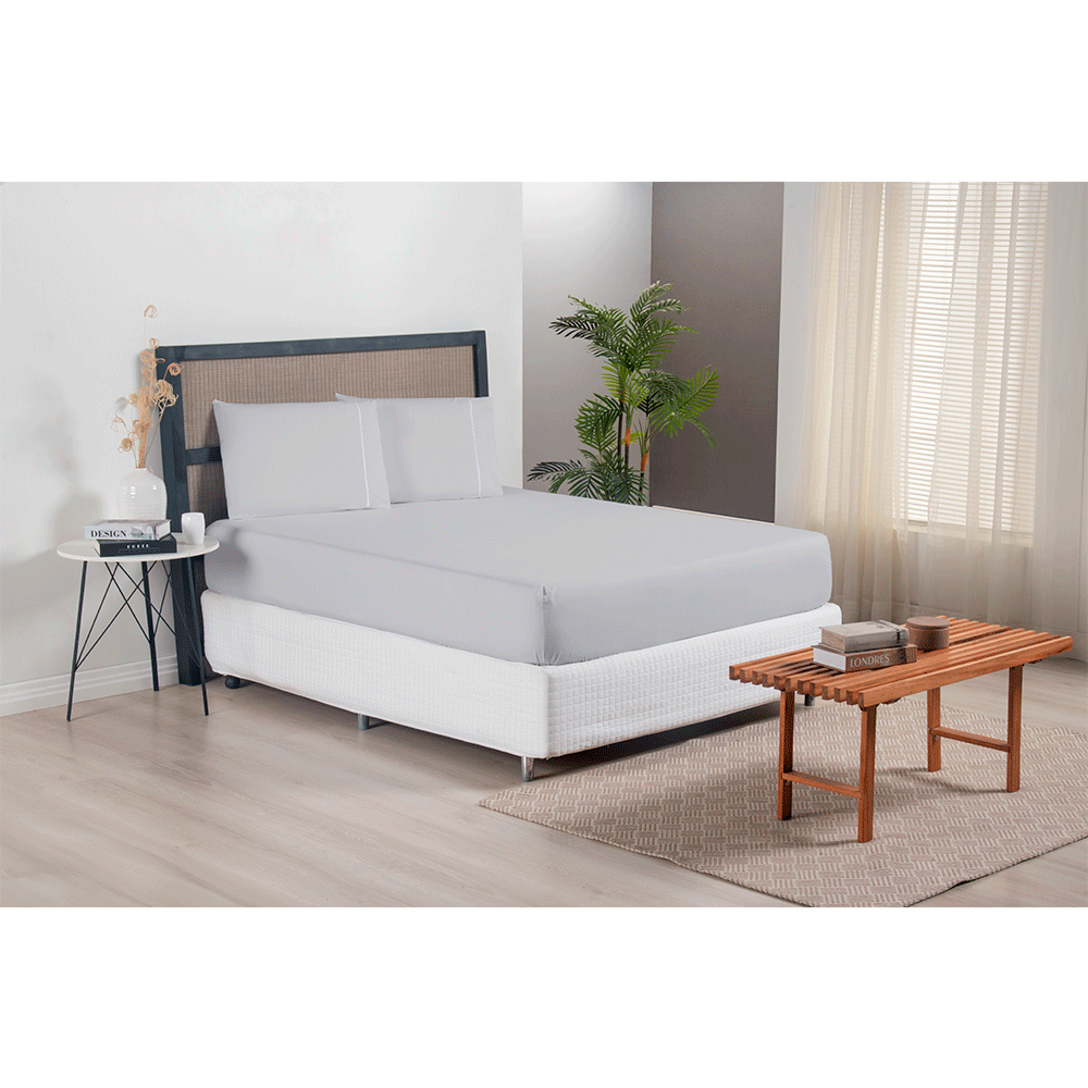 Jogo de Lençol 3 Pçs Casal Padrão Versatile Simples Micropercal 300 Fios com Elástico Cinza