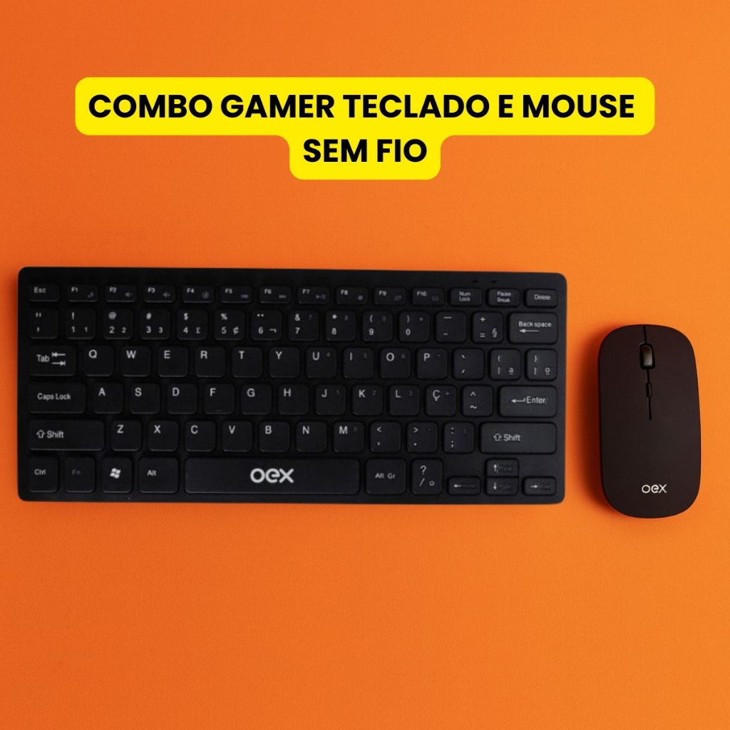 Combo Teclado e Mouse Sem Fio OEX TM405 Ultra Slim Preto Ideal Escritório Casa e Home Office