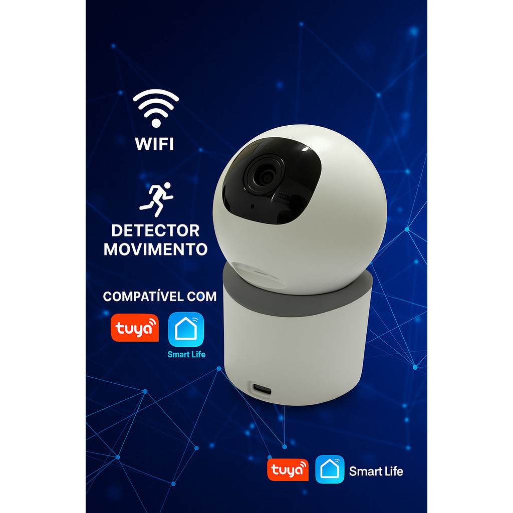 Câmera Smart HD 3MP Sem Fio com Visão 360°, Microfone Integrado e App Tuya Smart Life