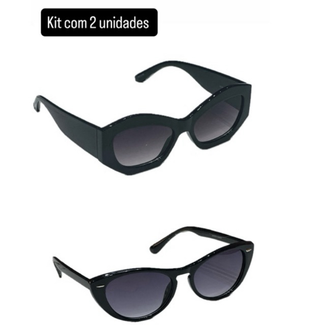 Kit 2 Óculos de Sol Gatinho Retrô Cat Eye moda Vintage Premium Feminino proteção UV400