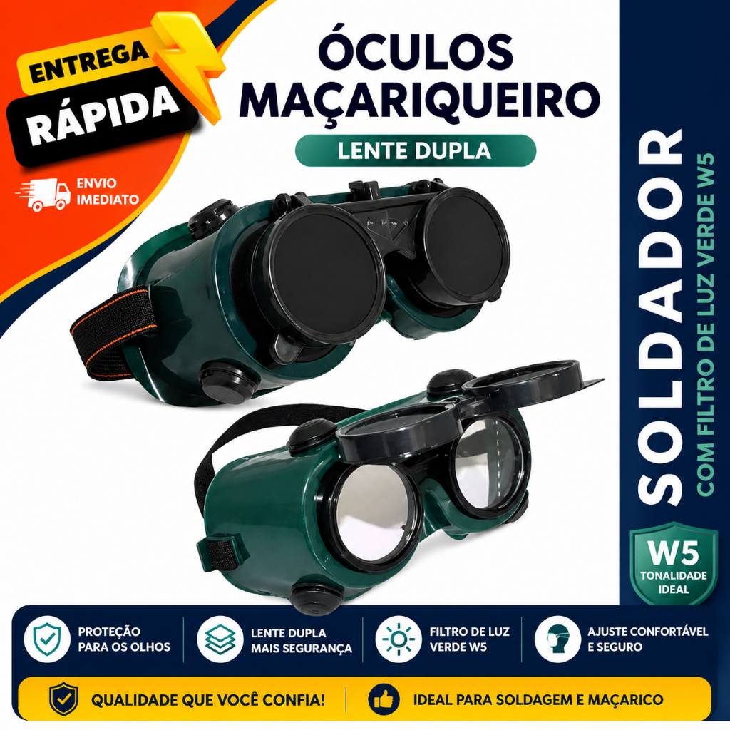 Óculos Soldador Maçariqueiro DeltaPlus Proteção e Segurança Lente Dupla Articulada CA 17573