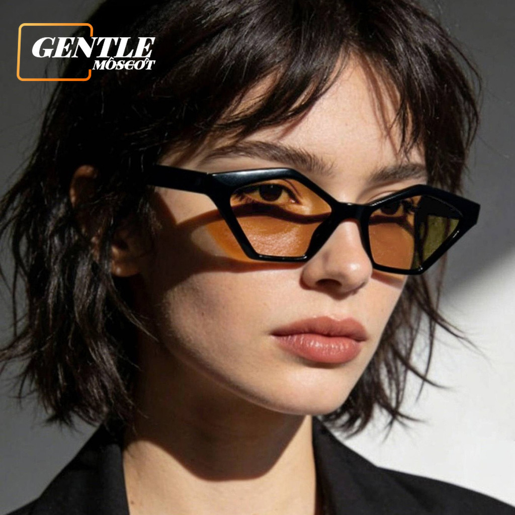 (GENTLE MOSCOT) Sunnies Cat Eye Inspirados Em Celebridades 2026-Armação Poligonal Unissex , Proteção UV400 Completa , Do