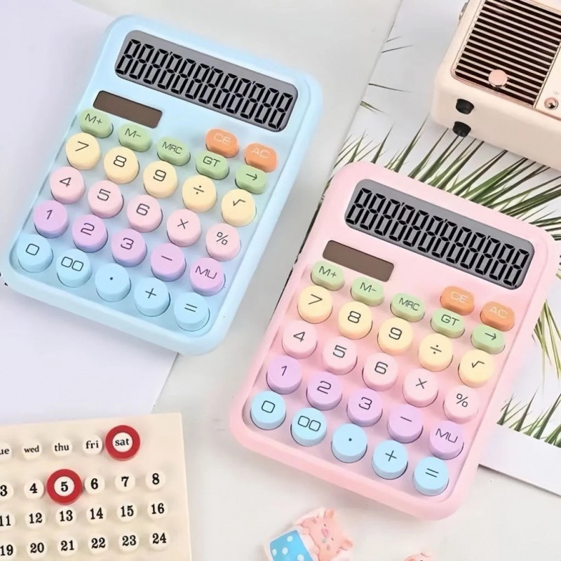 Calculadora Mecânica 12 Dígitos - Teclado Colorido Único, Ideal para Estudantes e Escritório