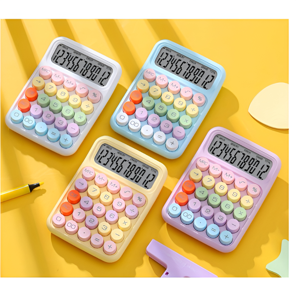 Calculadora Kawaii Colorida De porão de Teclado De 1 Peça Mecânica De 12 Dígitos botão colorida-Cores Pasteis