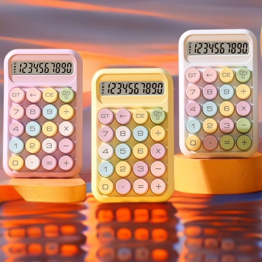 Mini Calculadora Colorida Teclado de Ponto Mecânico de Exibição Grande Escola e Papelaria de Escritório
