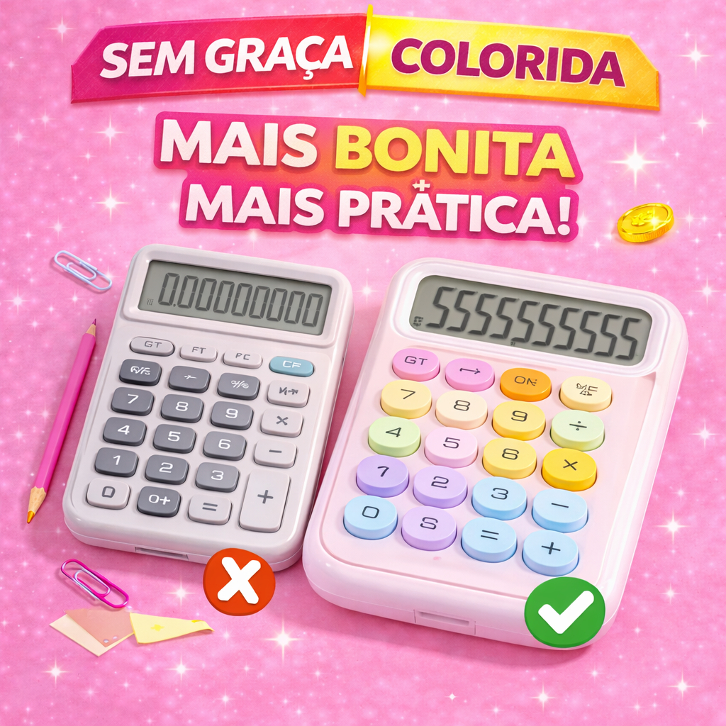 Calculadora de Mesa Colorida Pequena Média Grande LCD com % Teclas Macias para Escola Escritório Loja