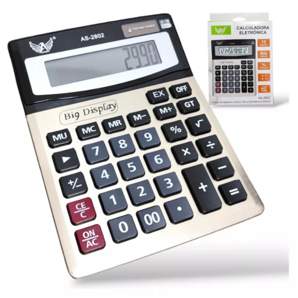 Calculadora De Mesa Tela E Teclado Grande Incluso Com Pilha 12 Dígitos