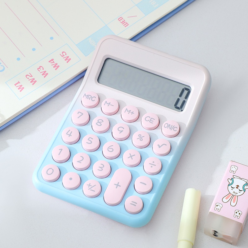 Calculadora de 8 Dígitos com Teclado Redondo Flexível - Cores Degradê + Auto-Off Inteligente | Escolar e Profissional