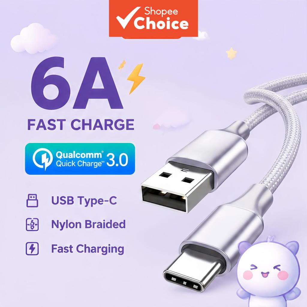 Cabo USB-C Ultra Durável 240W 6A Trançado em Nylon Carregamento Rápido para Xiaomi, Huawei, Samsung e Android