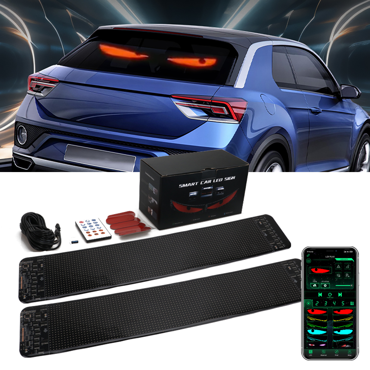 KEVANLY Bluetooth App Control Devil Eyes LED Light Sinal De Rolagem Flexível Para Caminhão