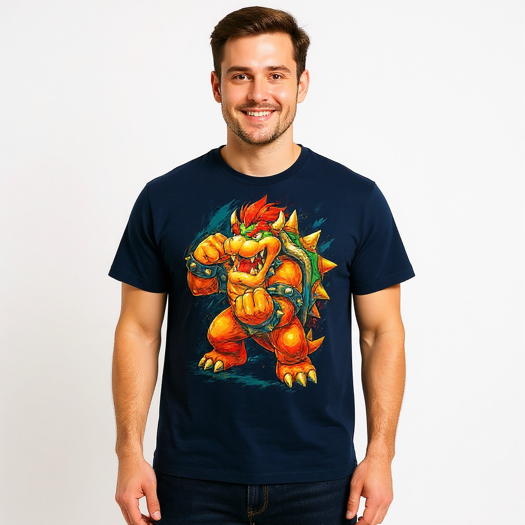 Camiseta Bowser Gamer | Estampa Frontal Full Color | 100% Algodão ou Poliéster | Casual Geek | Adulto e Infantil