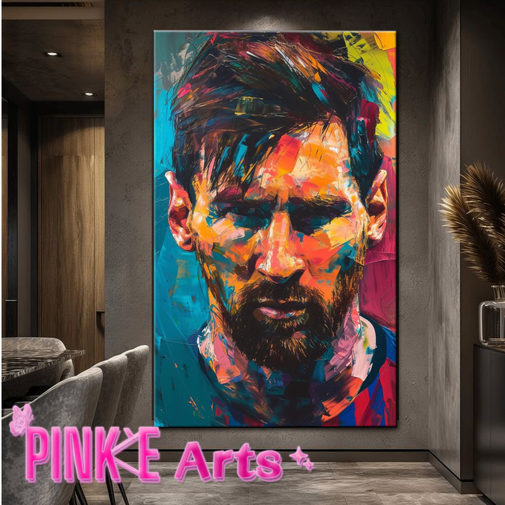 QUADRO DECORATIVO PEÇA ÚNICA JOGADOR MESSI ABSTRATO COLOR DECORAÇÃO INTERIOR PLACA MDF 4K FULL HD
