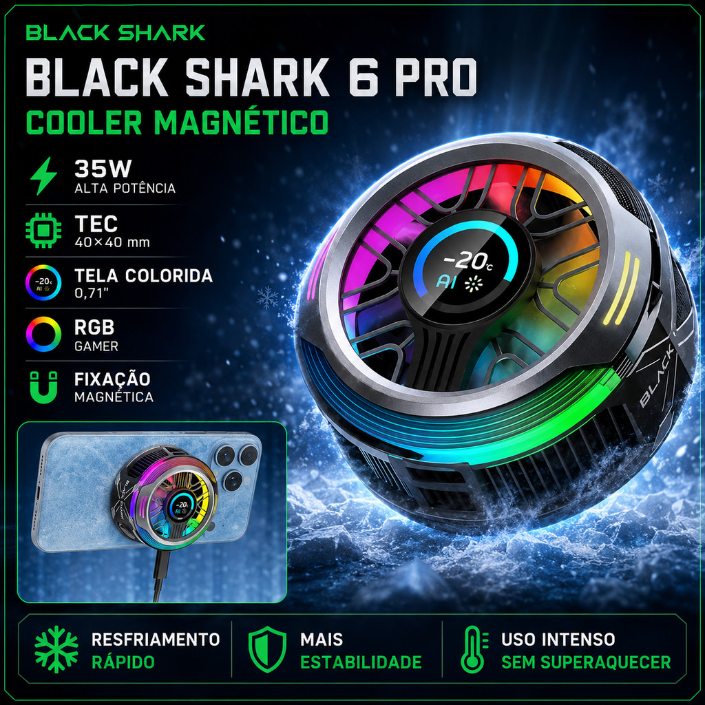 Ventilador de resfriamento para celular Black Shark 6 Pro, 35W, magnético, RGB, tela de 0,71 polegadas, dedicado para jo
