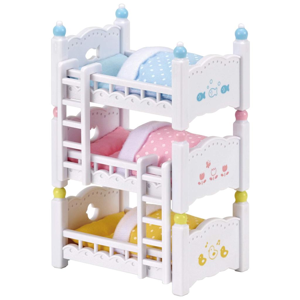 【direto do Japão】 Móveis Sylvanian Families [Beliche Triplo para Bebê] KA-213 Certificado ST Mark Idades 3+ Brinquedo C